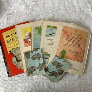 Original 1938 Babar Lot of Curated Illustrations w/ Cover— NOT reproductions